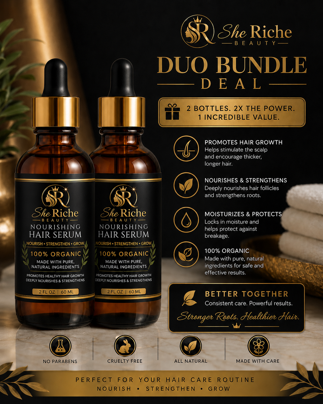 BUNDLE DEAL Nourishing Hair & Scalp Serum 100% Organic Oil